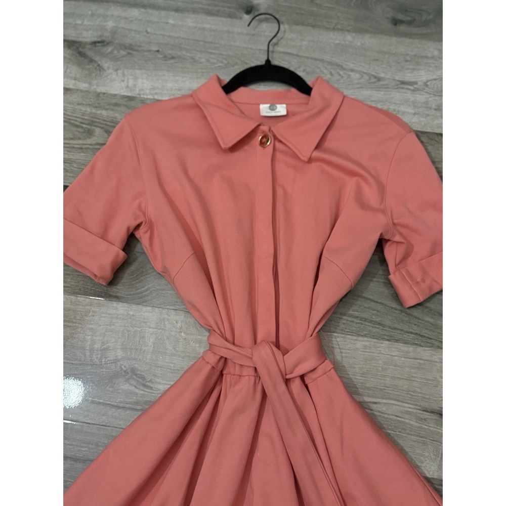 Tracy Nicole Belted Shirt Dress Short Sleeve Career Casual Coral Size L